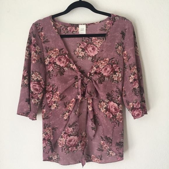 Color Swatch Pink Floral Boho Crop Top Medium - Picture 5 of 6